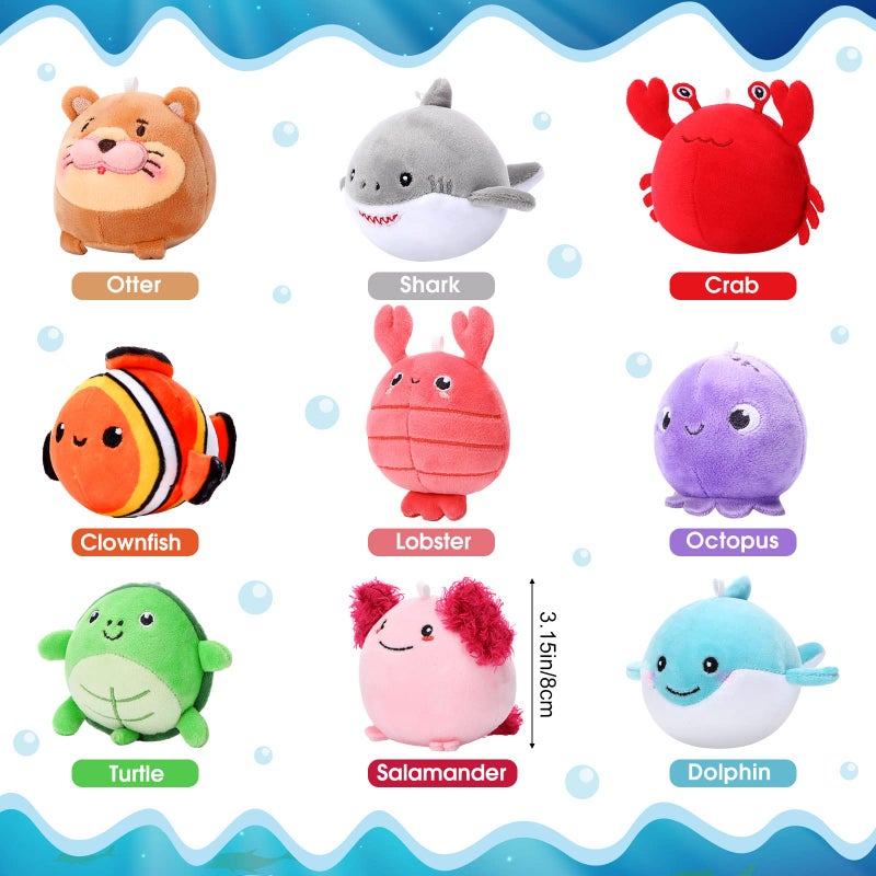 Harrycle 9 Pcs Mini Sealife Stuffed Animals 315 Inch Stuffed Shark Turtle Ocean Animal Soft Plushies for Birthday Ocean Party Decors Gift Bag Fillers Easter Basket Stuffers Classroom Prizes - Image 3