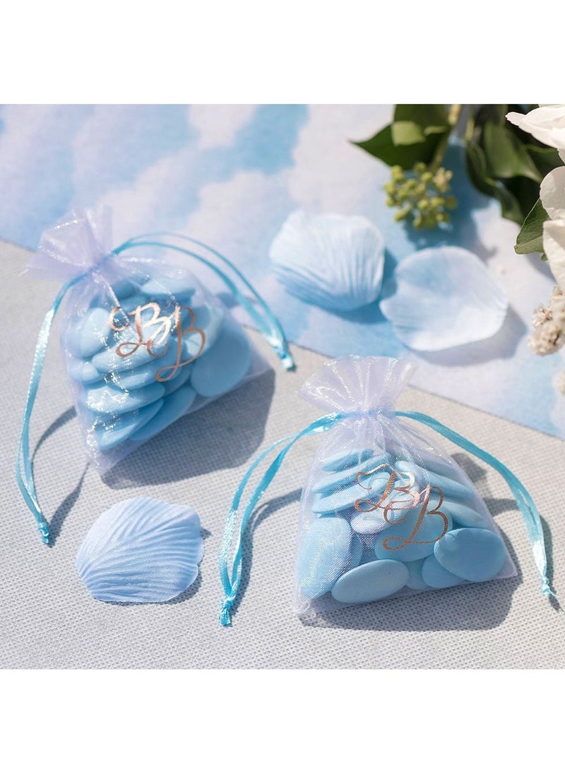 سانتيكس أكياس هدايا صغيرة من الأورجانزا باللون الأزرق والأبيض والذهبي لحفلات استقبال المولود الجديد، عبوة من 6 قطع، مقاس 10 سم - Image 3