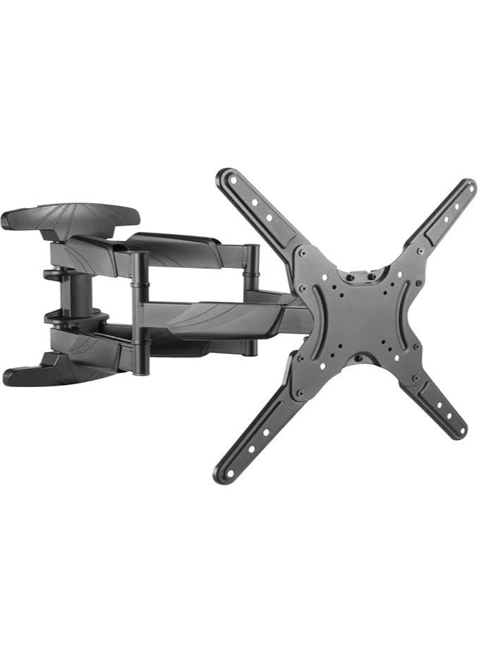 SH‑446P Full‑Motion Double‑Stud Swivel TV Wall Mount | Heavy-Duty Steel Mount for 23″–55″ Flat & Curved TVs | Supports Up to 50 kg | ±60° Swivel, +10°/–20° Tilt, ±3° Leveling | Low‑Profile (64–510 mm) & Cable-Managed (Black)