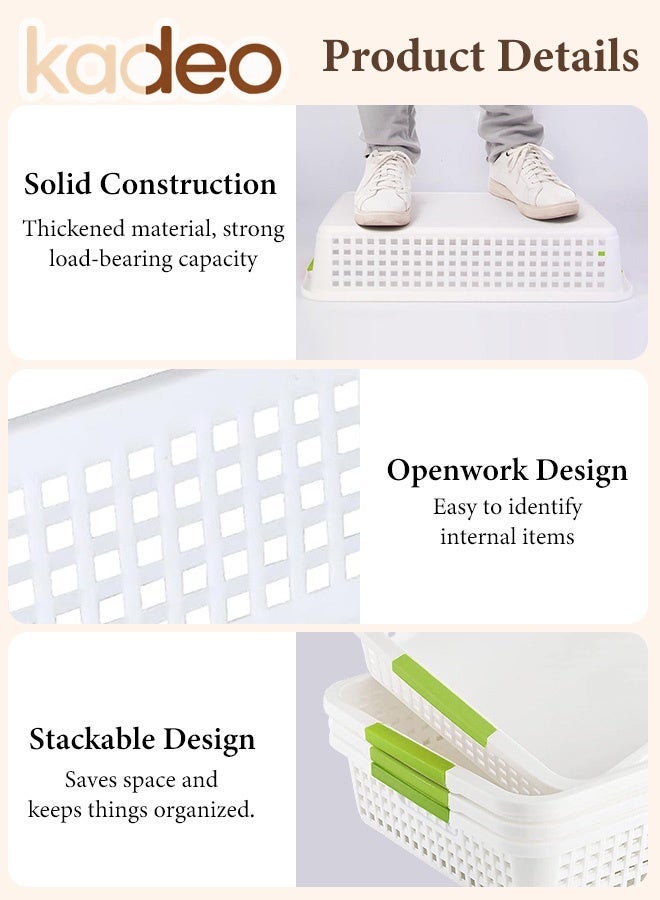 kadeo 4PCS Plastic Storage Bins with Handle, Perforated Breathable Mesh Storage Baskets, Stackable Storage, for Organizing Shelves Drawers Desktop Closet Playroom Classroom kids Office Home, Storage Containers - Image 4
