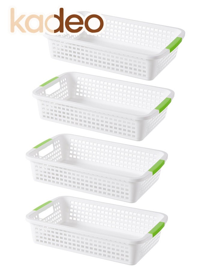 kadeo 4PCS Plastic Storage Bins with Handle, Perforated Breathable Mesh Storage Baskets, Stackable Storage, for Organizing Shelves Drawers Desktop Closet Playroom Classroom kids Office Home, Storage Containers - Image 1