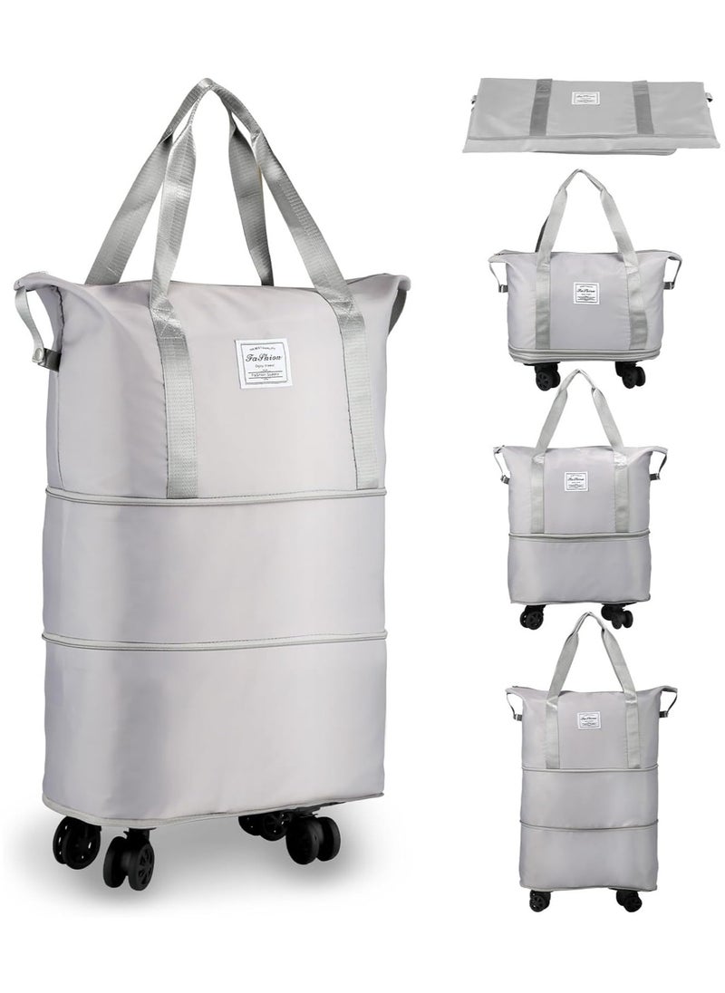 Generic - Duffle Bag with Wheels Expandable Foldable Duffle Bag for Travel Rolling Luggage bag Carry on Duffel Bag Travel Duffle Bag Large Weekend Bag Hand Shoulder Bag (Grey) - Image 1