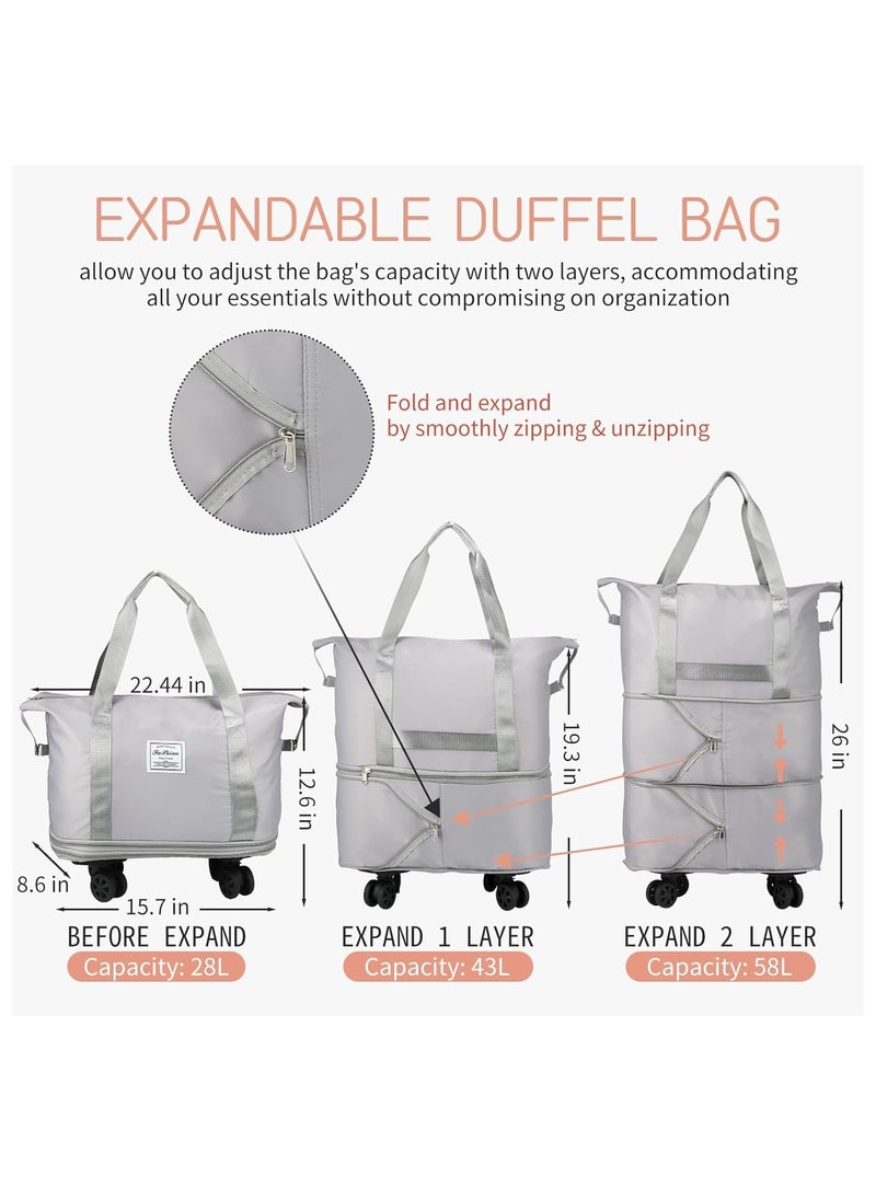 Generic - Duffle Bag with Wheels Expandable Foldable Duffle Bag for Travel Rolling Luggage bag Carry on Duffel Bag Travel Duffle Bag Large Weekend Bag Hand Shoulder Bag (Grey) - Image 1
