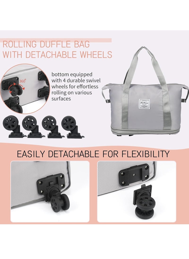 Generic - Duffle Bag with Wheels Expandable Foldable Duffle Bag for Travel Rolling Luggage bag Carry on Duffel Bag Travel Duffle Bag Large Weekend Bag Hand Shoulder Bag (Grey) - Image 1