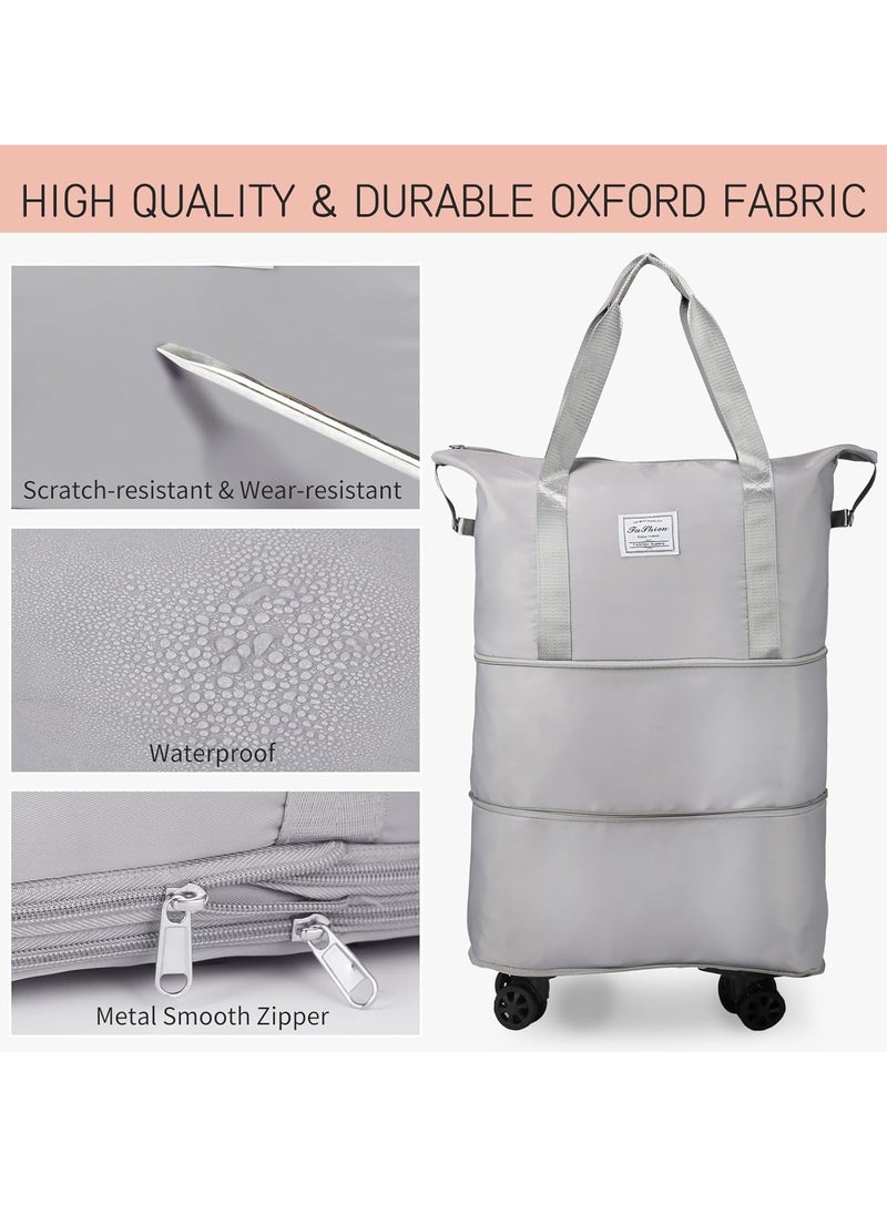 Generic - Duffle Bag with Wheels Expandable Foldable Duffle Bag for Travel Rolling Luggage bag Carry on Duffel Bag Travel Duffle Bag Large Weekend Bag Hand Shoulder Bag (Grey) - Image 1