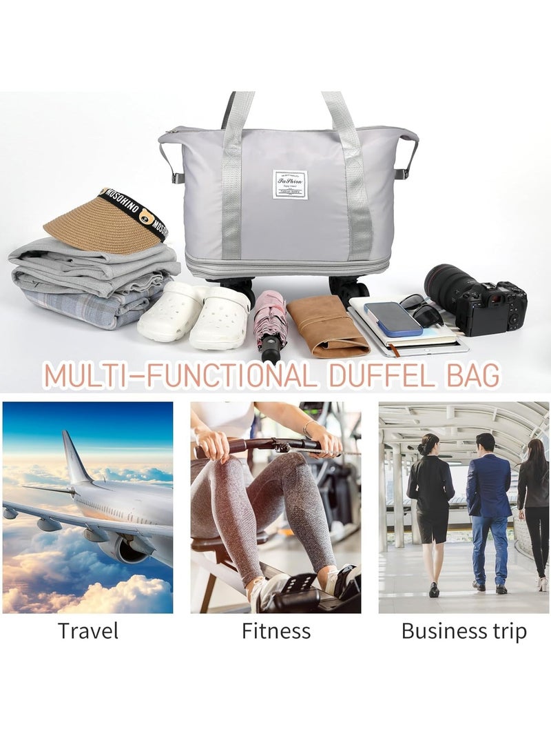 Generic - Duffle Bag with Wheels Expandable Foldable Duffle Bag for Travel Rolling Luggage bag Carry on Duffel Bag Travel Duffle Bag Large Weekend Bag Hand Shoulder Bag (Grey) - Image 1