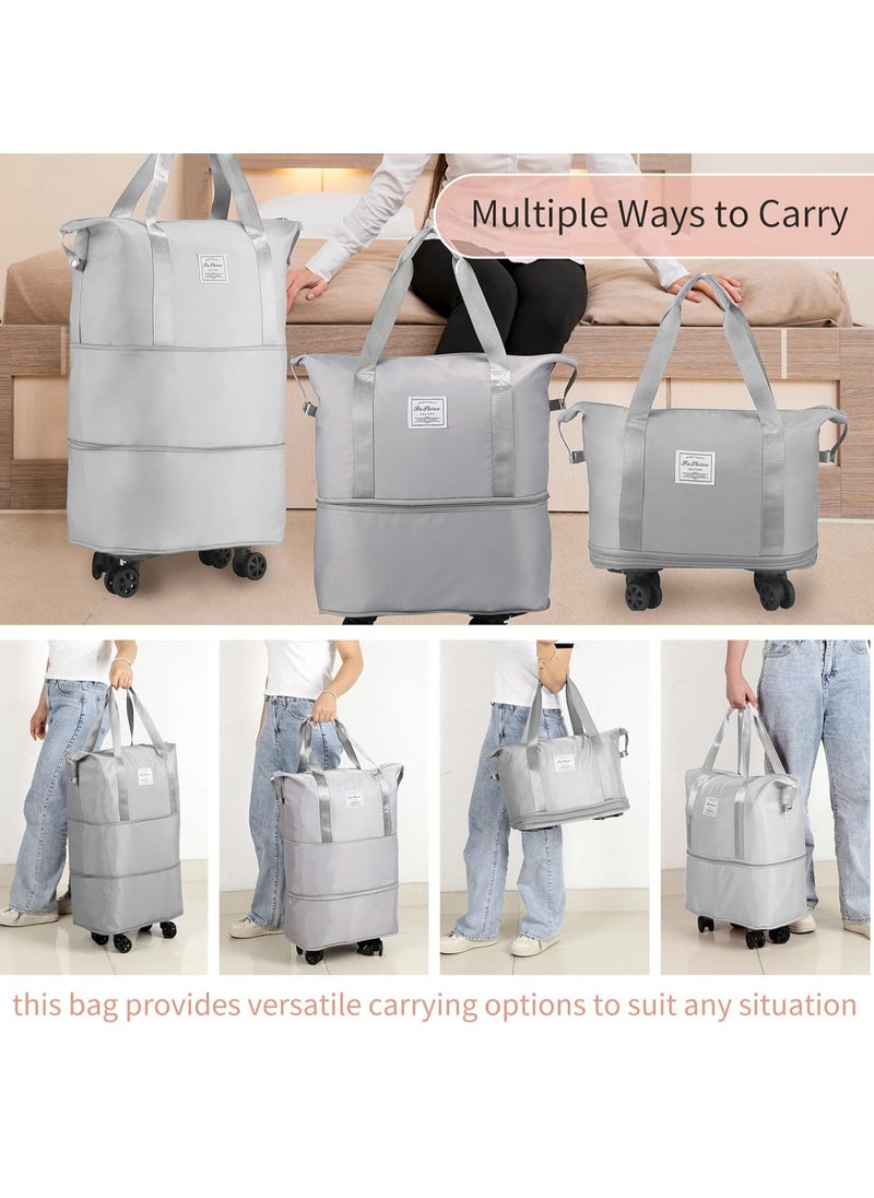Generic - Duffle Bag with Wheels Expandable Foldable Duffle Bag for Travel Rolling Luggage bag Carry on Duffel Bag Travel Duffle Bag Large Weekend Bag Hand Shoulder Bag (Grey) - Image 1
