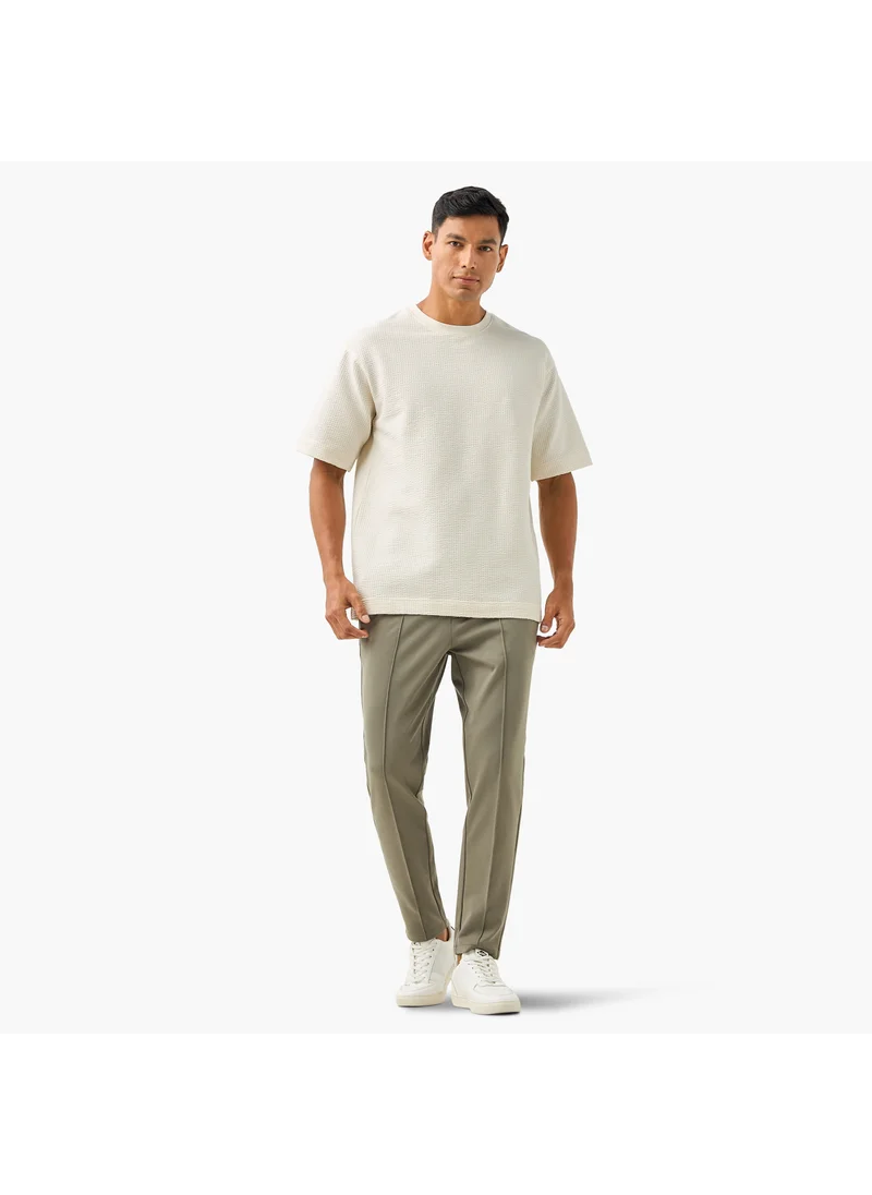 ايكونيك Iconic Waffle Textured T-shirt with Crew Neck and Short Sleeves