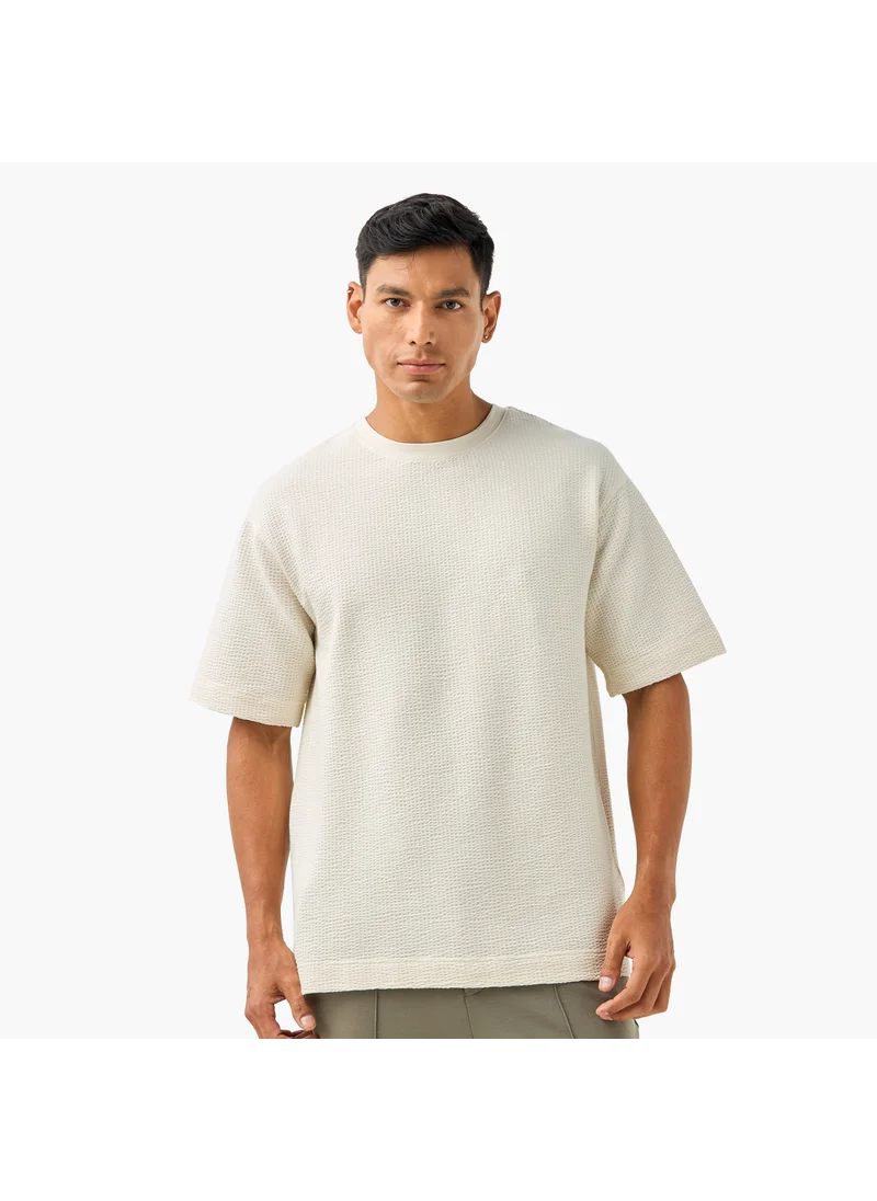 ايكونيك Iconic Waffle Textured T-shirt with Crew Neck and Short Sleeves