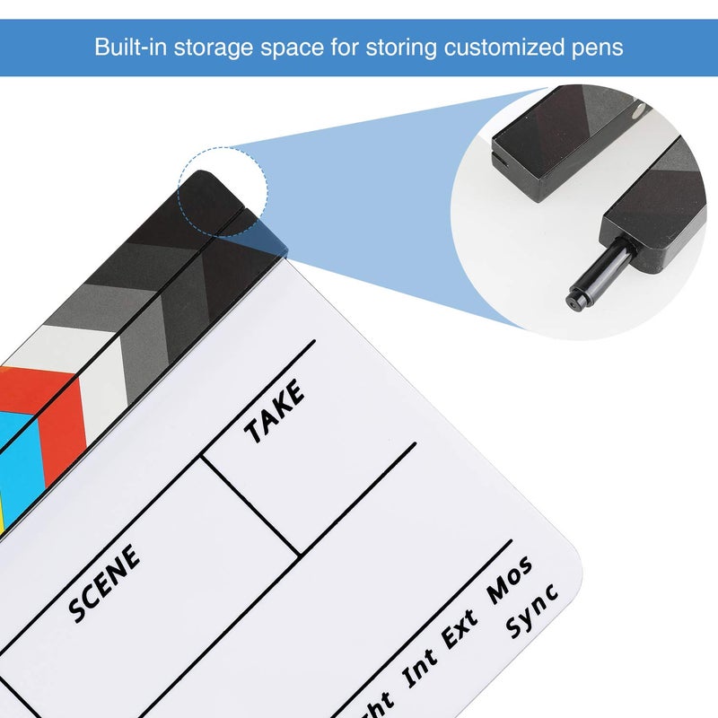 Zacro Acrylic Film Clapboard -12 x 10in Plastic Film Clapboard Cut Action Scene Clapper Board with a Magnetic Blackboard Eraser and Two Custom Pens - Image 4
