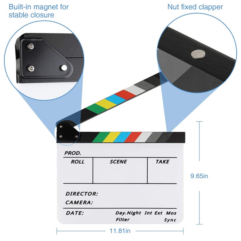 Zacro Acrylic Film Clapboard -12 x 10in Plastic Film Clapboard Cut Action Scene Clapper Board with a Magnetic Blackboard Eraser and Two Custom Pens - Image 2