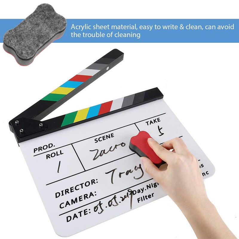 Zacro Acrylic Film Clapboard -12 x 10in Plastic Film Clapboard Cut Action Scene Clapper Board with a Magnetic Blackboard Eraser and Two Custom Pens - Image 3