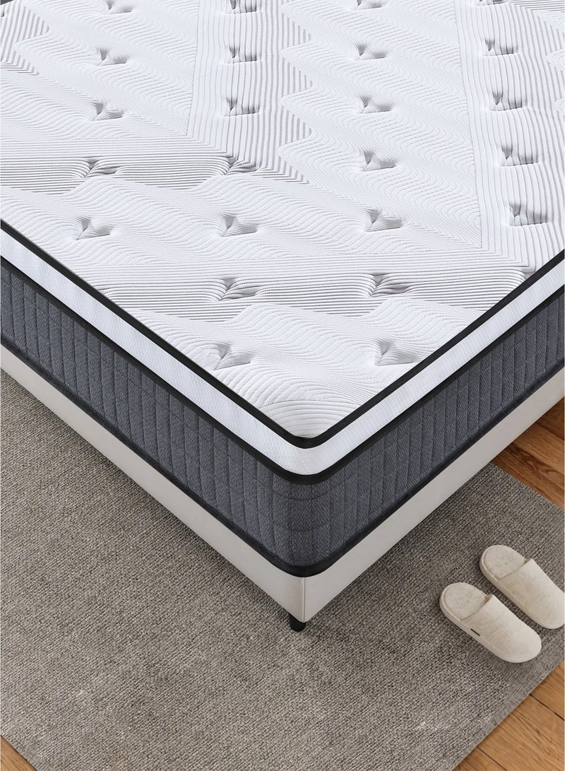 مرتبة كوين 200x180x25 سم، نوابض جيبية هجينة مع رغوة عالية الكثافة وقماش قابل للتنفس، درجة صلابة متوسطة لنوم بارد - Image 3