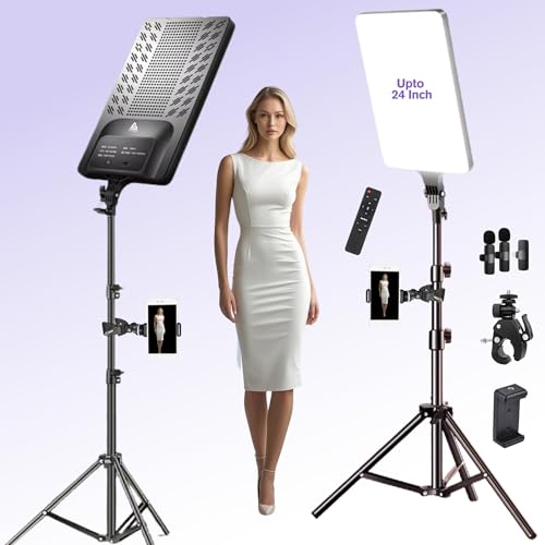 ADZOY Professional Super Bright 120 Watt LED Light Upto 24 inch | K9 Microphone | BT Remote | Portable | Dimmable for Video & Photo Shoots with 7 Feet Stable Tripod & Mobile Clamp and Bracket - Image 1