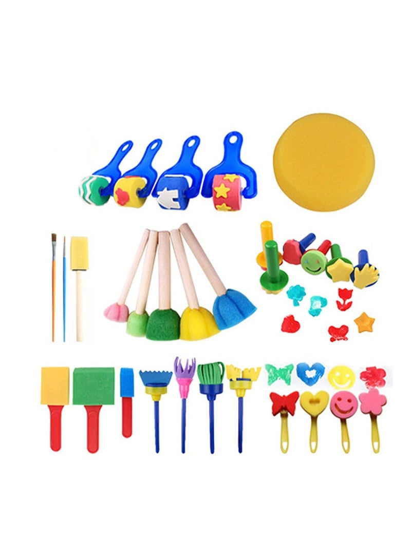 SYOSI إسفنجات طلاء للأطفال، إسفنجات الطلاء للأطفال، مجموعة فرش الطلاء الإسفنجية للأطفال، أدوات الرسم والفنون مع إسفنجات الطباعة للأطفال، مجموعات طلاء التعلم الذاتي للأطفال 30 قطعة - Image 1