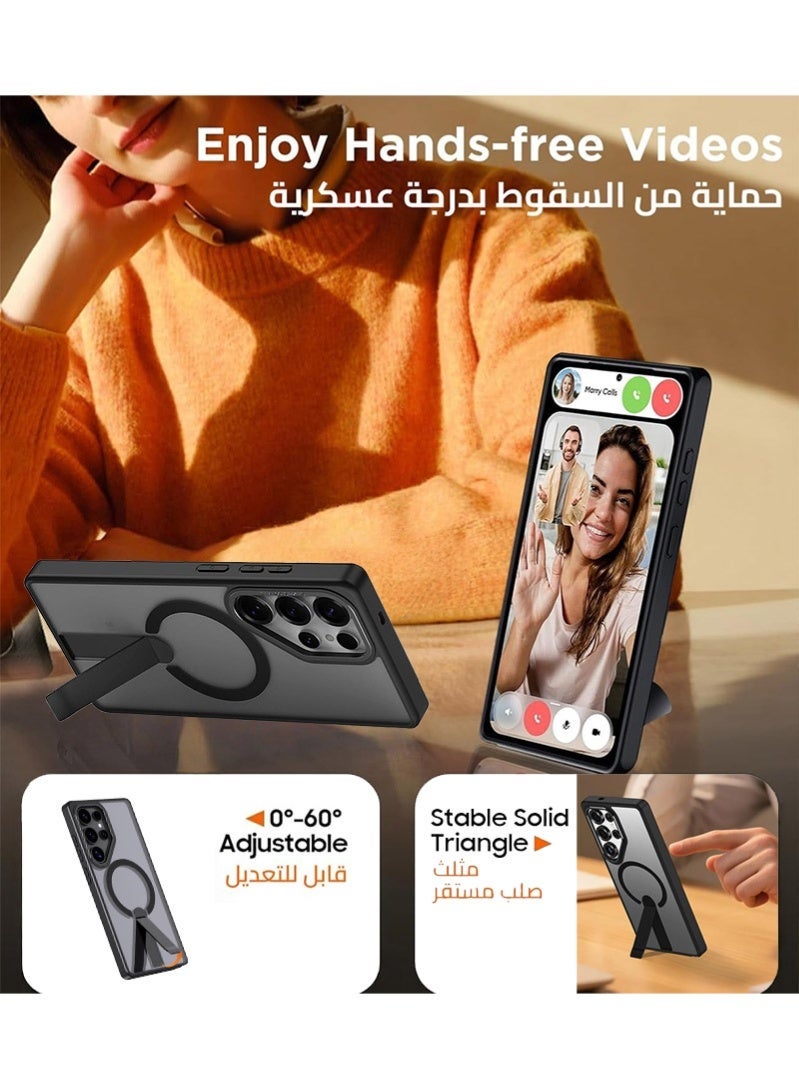 Samsung S25 Ultra Case, Compatible with MagSafe, Magnetic Cover with Invisible Stand, Translucent Matte Back Shockproof S25 Ultra Cover, Slim And Super Grip Samsung Galaxy S25 Ultra Back Cover (Black) - Image 3