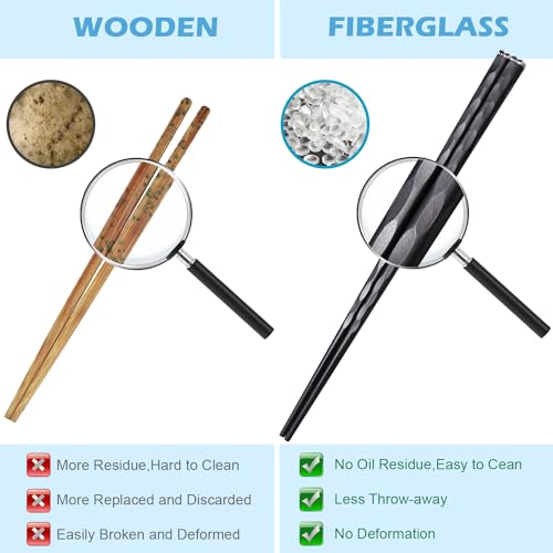 GLAMFIELDS 5 Pairs Premium Chopsticks Reusable Dishwasher Safe 9.5 Inch Fiberglass Chop Sticks Gift Set Non Slip Black + Silver - Image 4