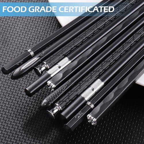 GLAMFIELDS 5 Pairs Premium Chopsticks Reusable Dishwasher Safe 9.5 Inch Fiberglass Chop Sticks Gift Set Non Slip Black + Silver - Image 5