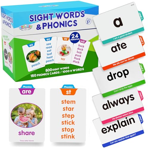 BenBen 650 Sight Words Phonics Flash Cards Learn to Read CVC Blends Long Vowel Sounds Dolch Fry High Frequency Site Words for Prek Kindergarten 1st 2nd 3rd Grade Kids Ages 39 - Image 1