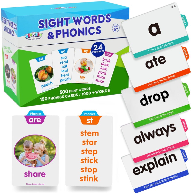 BenBen 650 Sight Words Phonics Flash Cards Learn to Read CVC Blends Long Vowel Sounds Dolch Fry High Frequency Site Words for Prek Kindergarten 1st 2nd 3rd Grade Kids Ages 39 - Image 3