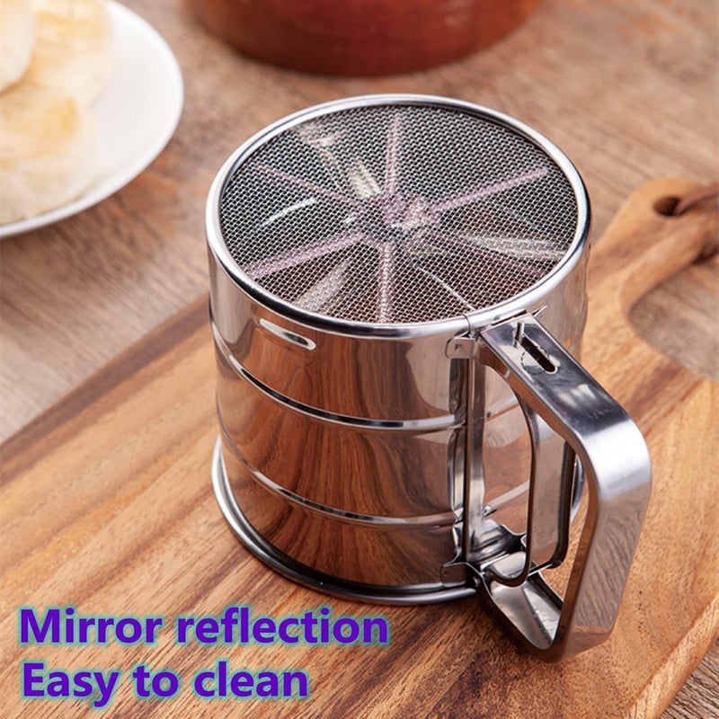 BBD kitchen shop Flour SifterStainless Steel Sifter for Baking Double Layers Sifter Powder Sugar Shaker with Hand Press Design Flour Sifter for Baking in The Kitchen - Image 5
