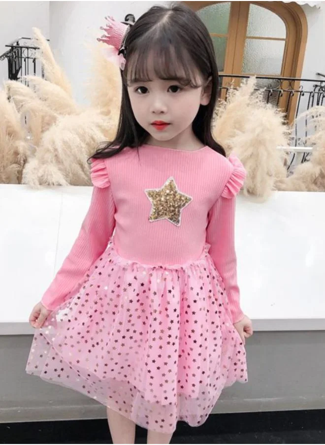 YUNIQEE Pink Fit & Flare Crew Neck Embellished Dress