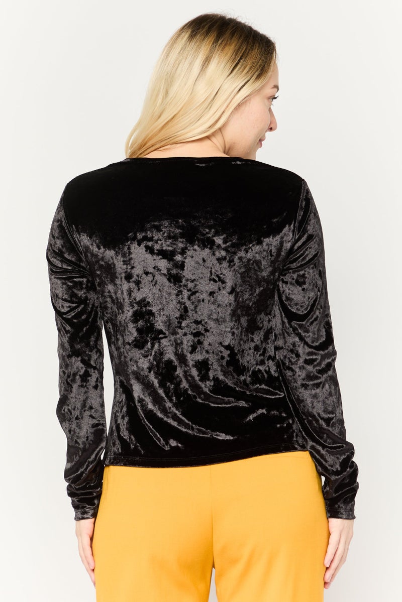 Michael Kors Women Round Neck Long Sleeves Velvet Top, Black  - Image 4