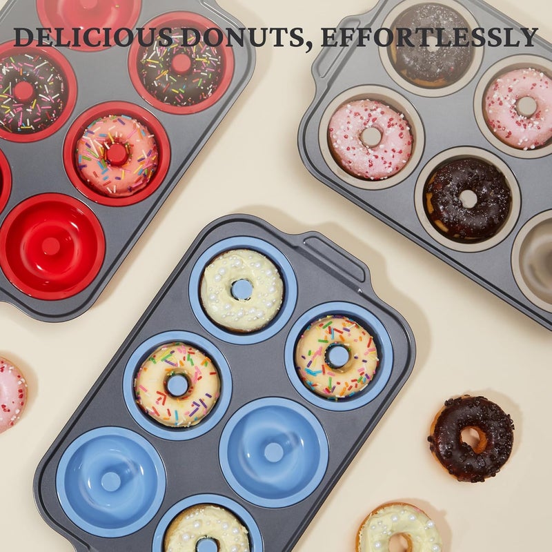BRONYPRO Silicone Donut Pan for Baking with Metal Frame, 3.35 Inch Large doughnut pan,donut molds for baking Nonstick Non Toxic Bakeware for Oven, Red - Image 5