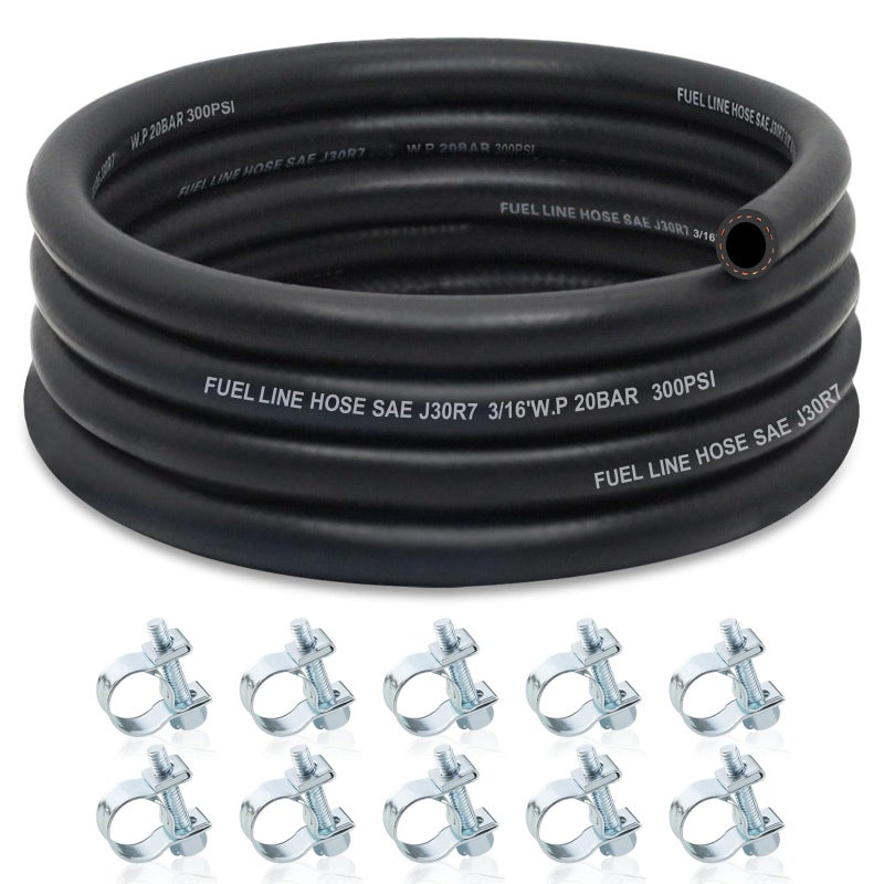 ZONBANG 316 Fuel Line NBR Rubber 316 Fuel Hose Nylon Braided with Hose Clamps Fuel Line Hose for Automotive Vehicles10FT - Image 2