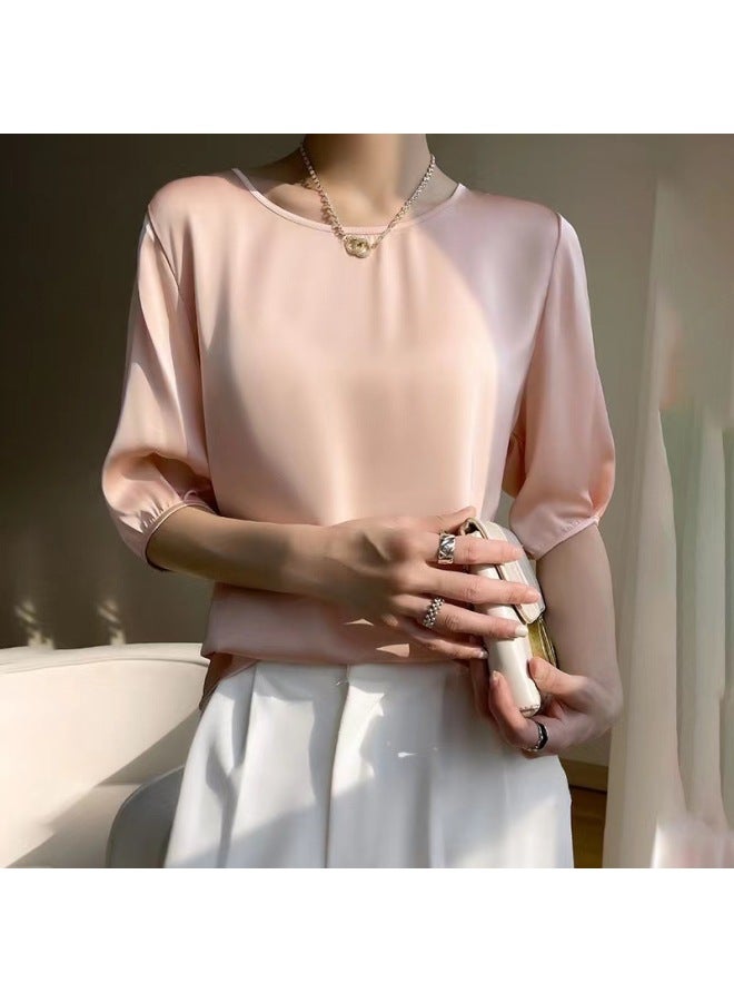 Silk-Like Half Sleeve Top – Elegant Loose Fit