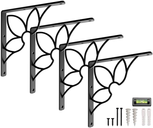 Balin Designs L Brackets for Shelves by Balin Designs for 10 inch -12 Flower Style Shelves – Heavy Duty Decorative Shelf Brackets - Antique Rustic Farmhouse Mantel Shelf Bracket - Included Hardware - Set of 4 - Image 1