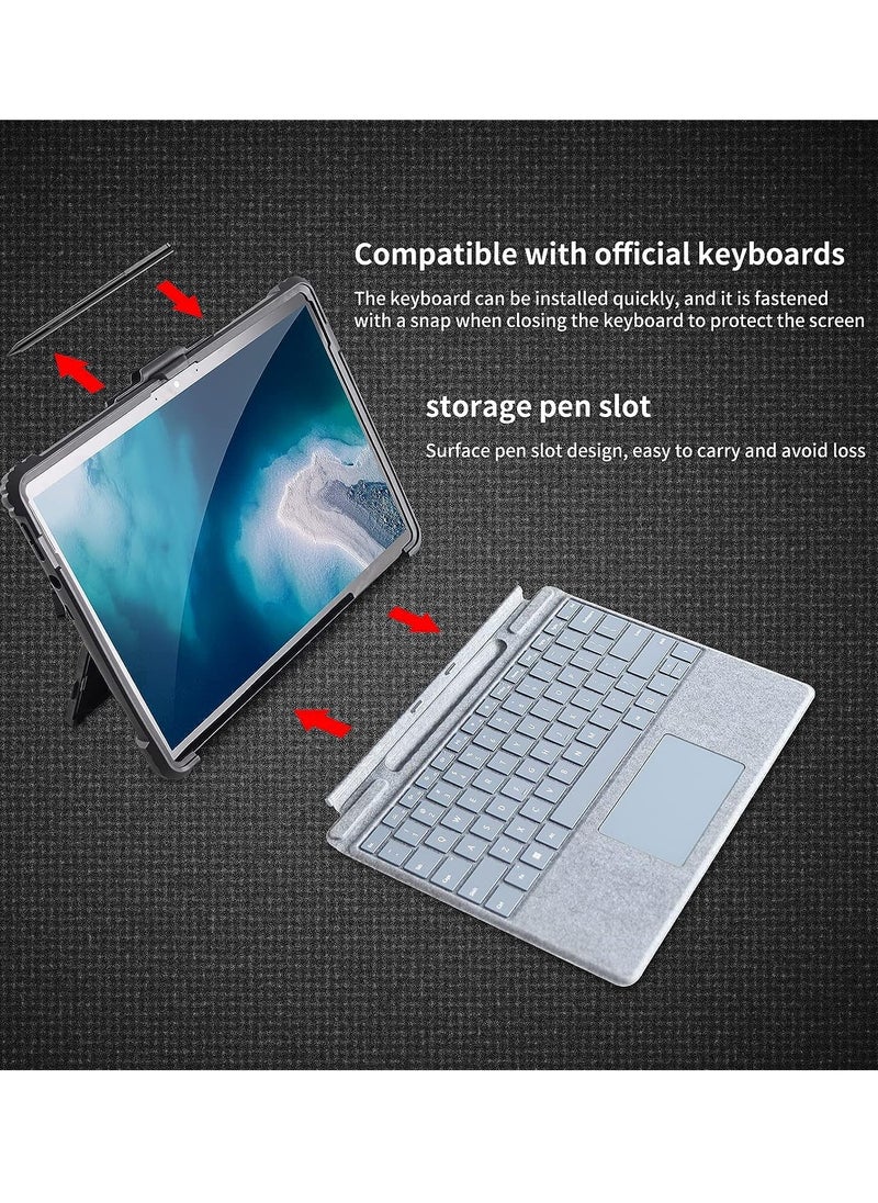 Protective Case Compatible with Microsoft Surface Go 1/2/3 with Shoulder Strap, Hand Strap, Stylus Pen Holder, Rugged, Shock-Absorbing and Drop-Resistant