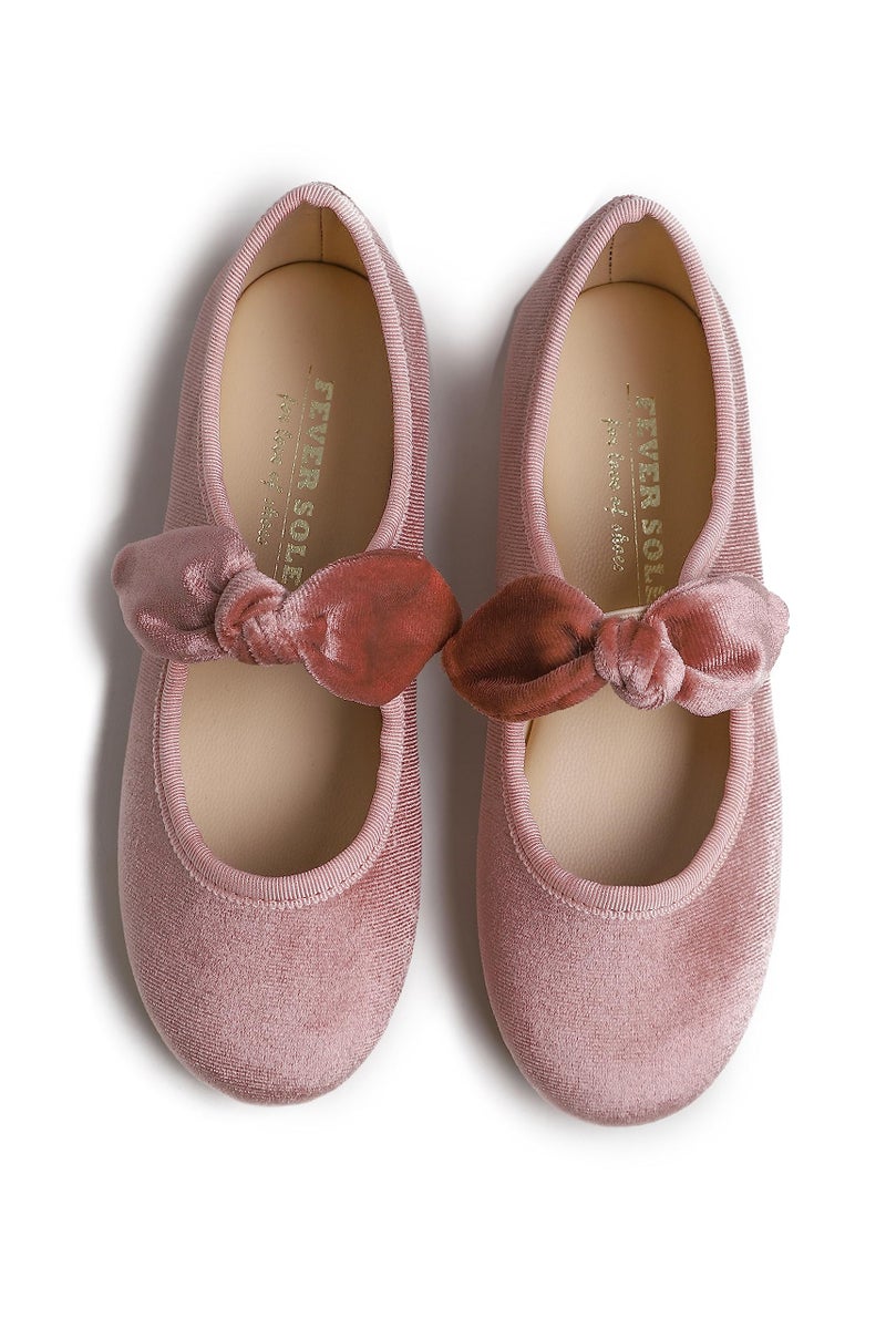FEVERSOLE Girls Cute Dress Mary Jane Shoes Little Kids Casual Buckle Strap Flats Velvet Bow Elastic Pink Size 13.5 M US - Image 2