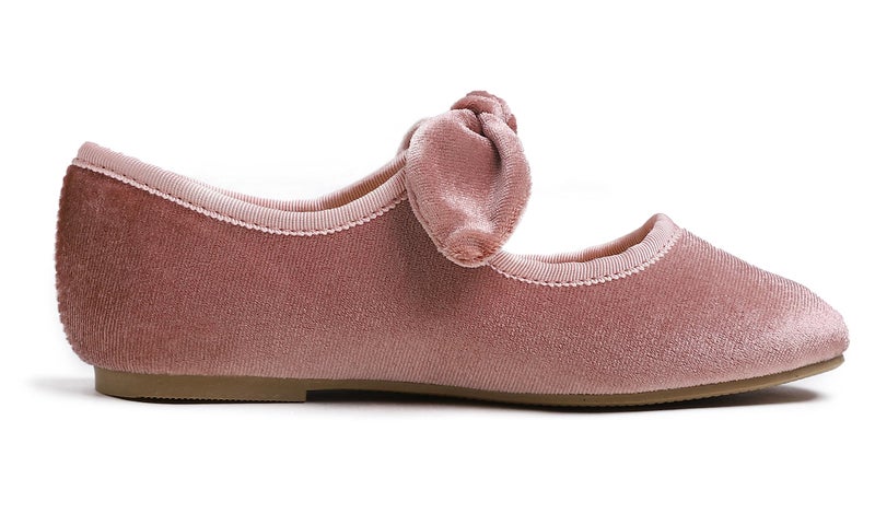 FEVERSOLE Girls Cute Dress Mary Jane Shoes Little Kids Casual Buckle Strap Flats Velvet Bow Elastic Pink Size 13.5 M US - Image 3