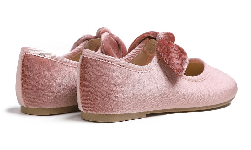FEVERSOLE Girls Cute Dress Mary Jane Shoes Little Kids Casual Buckle Strap Flats Velvet Bow Elastic Pink Size 13.5 M US - Image 5