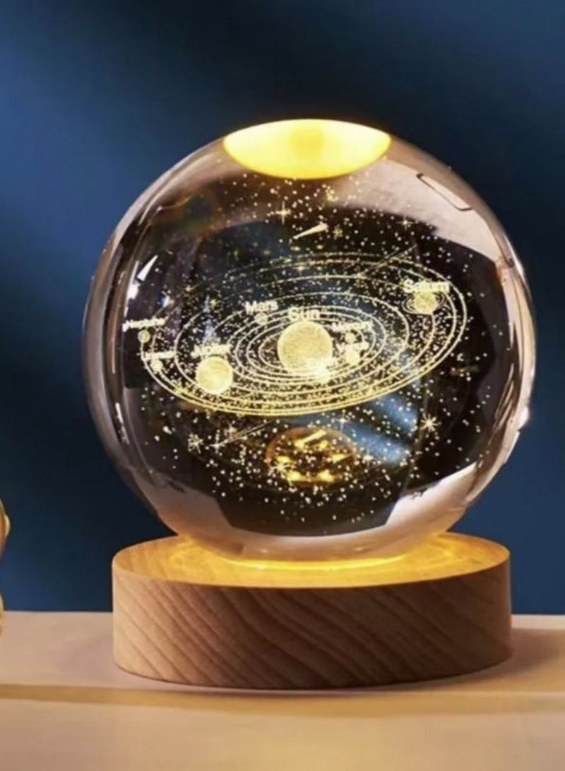 table lamp the solar system,1-Piece Moon Luminous Night Warm Light Ornaments 3D Laser Engraved Crystal Ball Lamp with Wood Base for Home and Office - Image 1