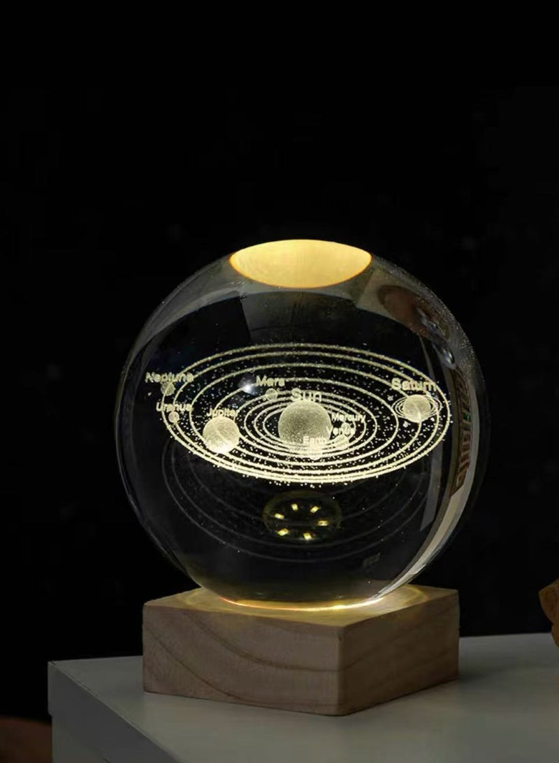 table lamp the solar system,1-Piece Moon Luminous Night Warm Light Ornaments 3D Laser Engraved Crystal Ball Lamp with Wood Base for Home and Office - Image 2
