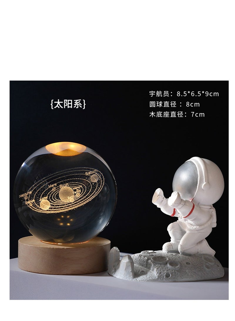 table lamp the solar system,1-Piece Moon Luminous Night Warm Light Ornaments 3D Laser Engraved Crystal Ball Lamp with Wood Base for Home and Office - Image 4