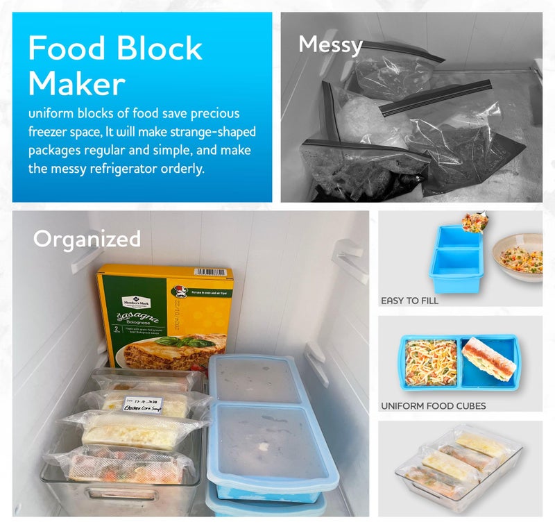 ZIP STANDING Silicone freezer molds, 2-cup Silicone Freezer Trays with Lid,Soup Freezer Container large Ice Cube Molds, Perfect for Storing Lasagna, Leftovers, Sauces, Portioned Meals and More dishwasher safe - Image 3