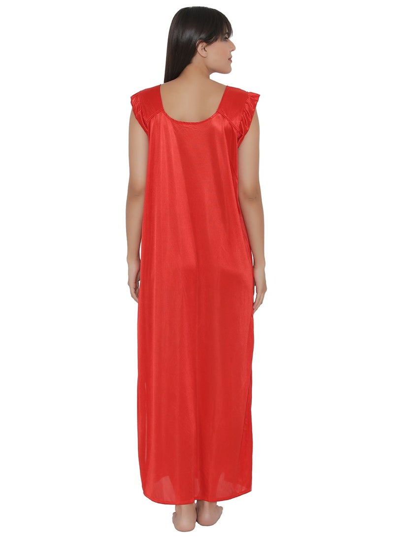 Clovia Satin Night Dress with Lace Neckline  - Image 4