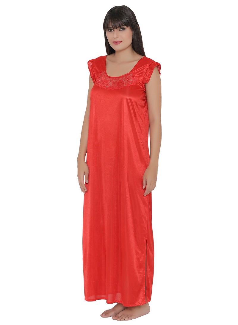 Clovia Satin Night Dress with Lace Neckline  - Image 3