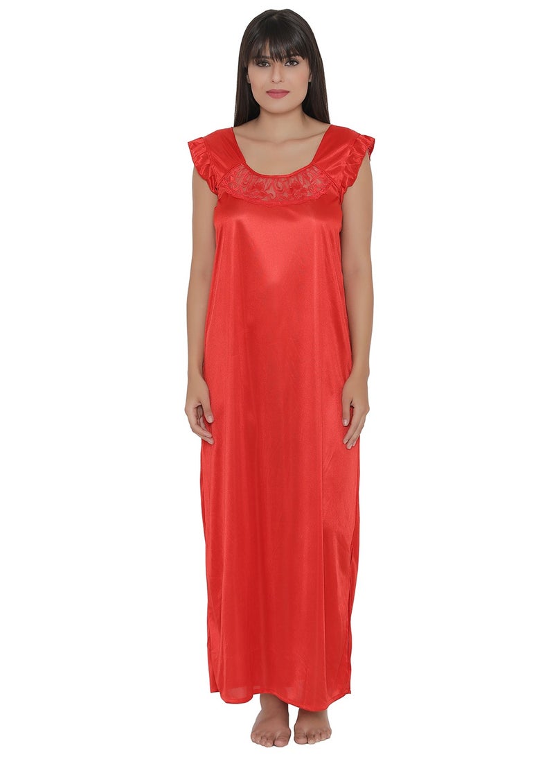 Clovia Satin Night Dress with Lace Neckline  - Image 1