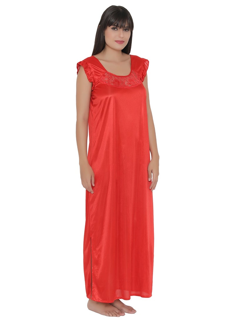 Clovia Satin Night Dress with Lace Neckline  - Image 2