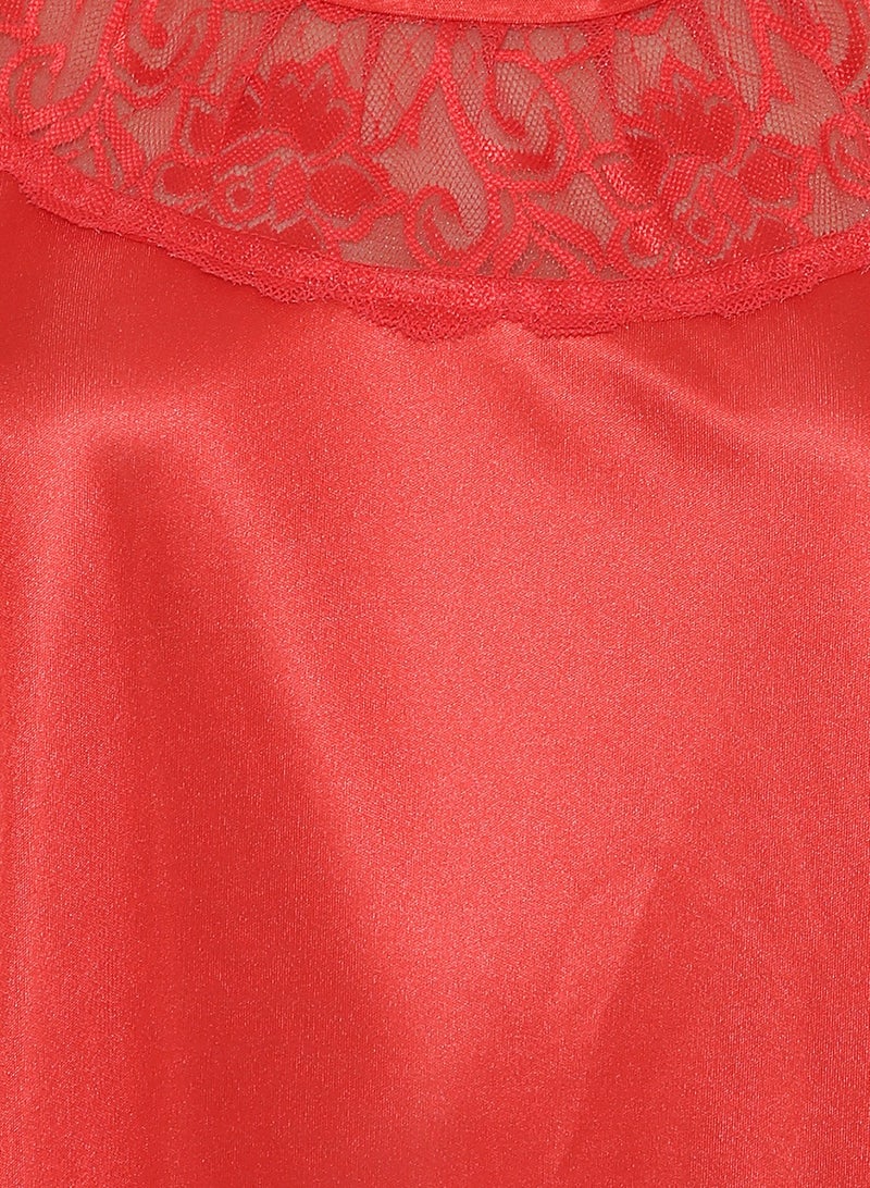 Clovia Satin Night Dress with Lace Neckline  - Image 5