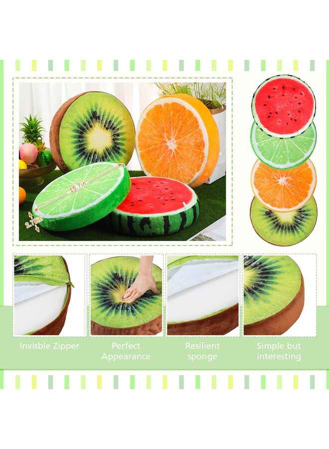 4 وسائد أرضية دائرية مزينة بالفواكه، ثلاثية الأبعاد، على شكل بطيخ، كيوي، ليمون، وبرتقال، وسائد زينة محشوة، مناسبة للكراسي، ألعاب الأطفال، مقاعد أرضية، وسائد للأطفال، أريكة، فصل دراسي، 14.8 بوصة - Image 2