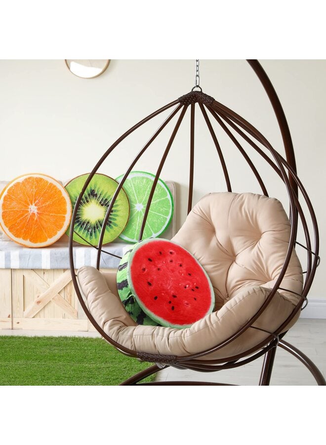 4 وسائد أرضية دائرية مزينة بالفواكه، ثلاثية الأبعاد، على شكل بطيخ، كيوي، ليمون، وبرتقال، وسائد زينة محشوة، مناسبة للكراسي، ألعاب الأطفال، مقاعد أرضية، وسائد للأطفال، أريكة، فصل دراسي، 14.8 بوصة - Image 4