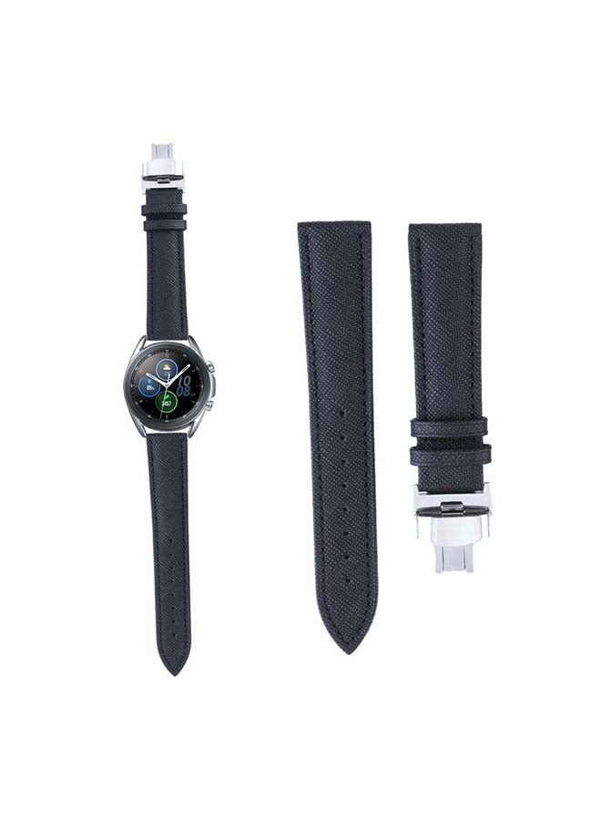 Perfii Genuine Saffiano Leather Replacement Band For Samsung Galaxy Watch3 45mm Black - Image 2
