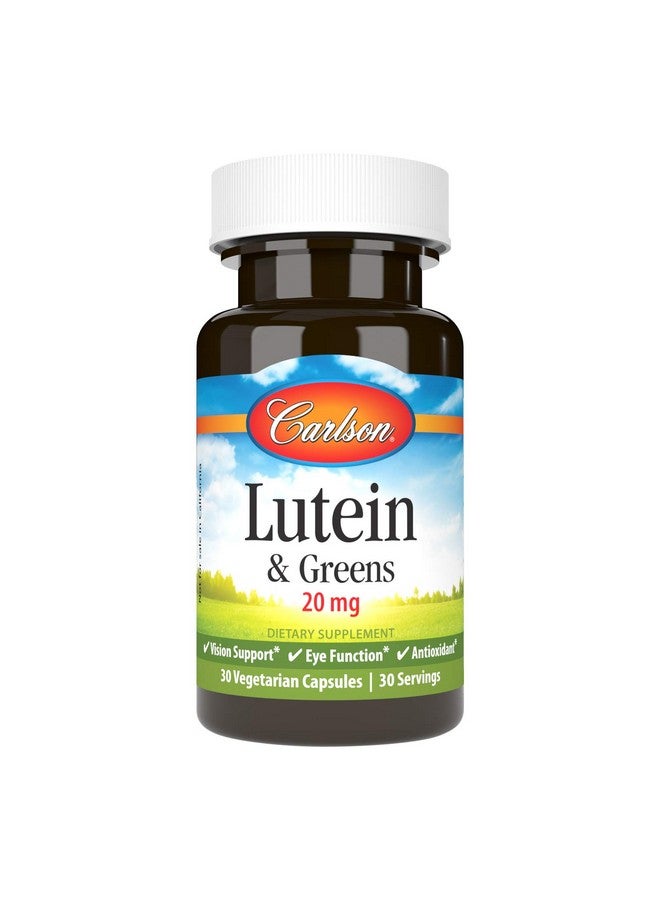 Carlson - Lutein & Greens, 20 mg, Vision Support & Eye Function, Antioxidant, 30 Vegetarian Capsules - Image 1