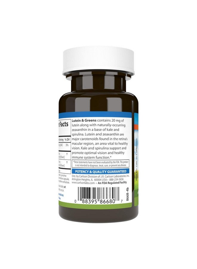 Carlson - Lutein & Greens, 20 mg, Vision Support & Eye Function, Antioxidant, 30 Vegetarian Capsules - Image 3