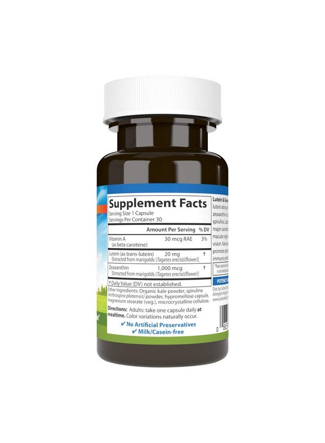 Carlson - Lutein & Greens, 20 mg, Vision Support & Eye Function, Antioxidant, 30 Vegetarian Capsules - Image 2
